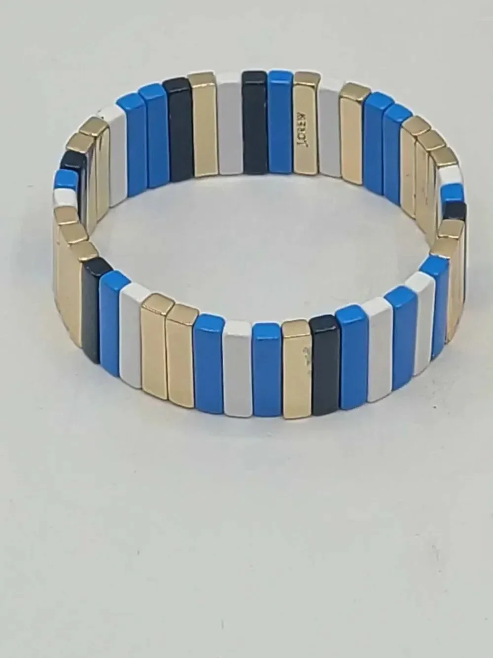 J Crew Enamel Stretch Bracelet Blue White Gold